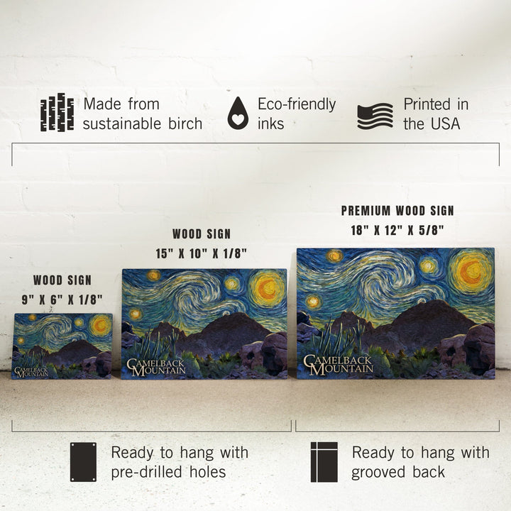Phoenix, Arizona, Camelback Mountain, Starry Night, Lantern Press Artwork, Wood Signs and Postcards Wood Lantern Press