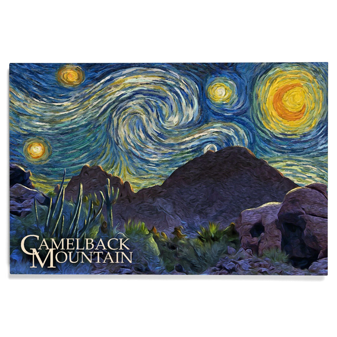 Phoenix, Arizona, Camelback Mountain, Starry Night, Lantern Press Artwork, Wood Signs and Postcards Wood Lantern Press