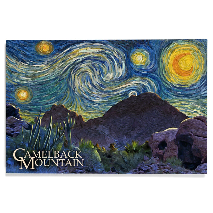Phoenix, Arizona, Camelback Mountain, Starry Night, Lantern Press Artwork, Wood Signs and Postcards Wood Lantern Press
