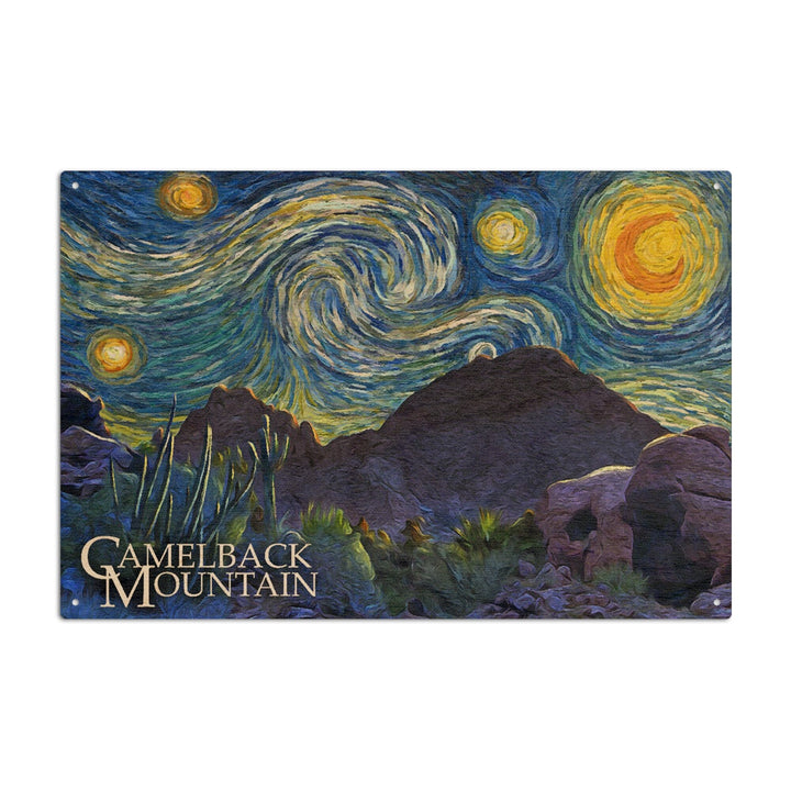Phoenix, Arizona, Camelback Mountain, Starry Night, Lantern Press Artwork, Wood Signs and Postcards Wood Lantern Press 6x9 Wood Sign
