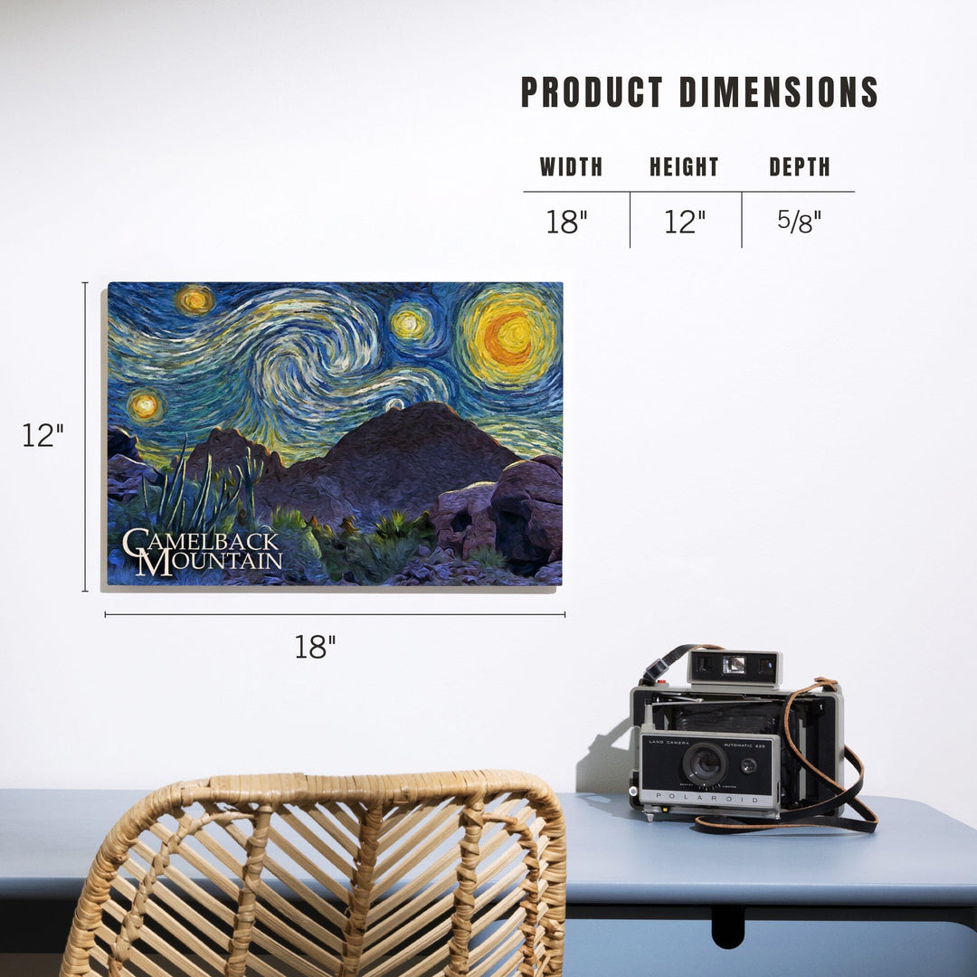 Phoenix, Arizona, Camelback Mountain, Starry Night, Lantern Press Artwork, Wood Signs and Postcards Wood Lantern Press