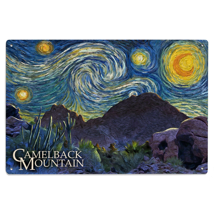 Phoenix, Arizona, Camelback Mountain, Starry Night, Lantern Press Artwork, Wood Signs and Postcards Wood Lantern Press
