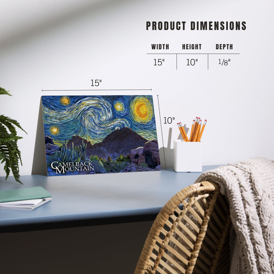 Phoenix, Arizona, Camelback Mountain, Starry Night, Lantern Press Artwork, Wood Signs and Postcards Wood Lantern Press
