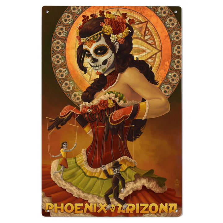 Phoenix, Arizona, Day of the Dead Marionettes, Lantern Press Artwork, Wood Signs and Postcards Wood Lantern Press