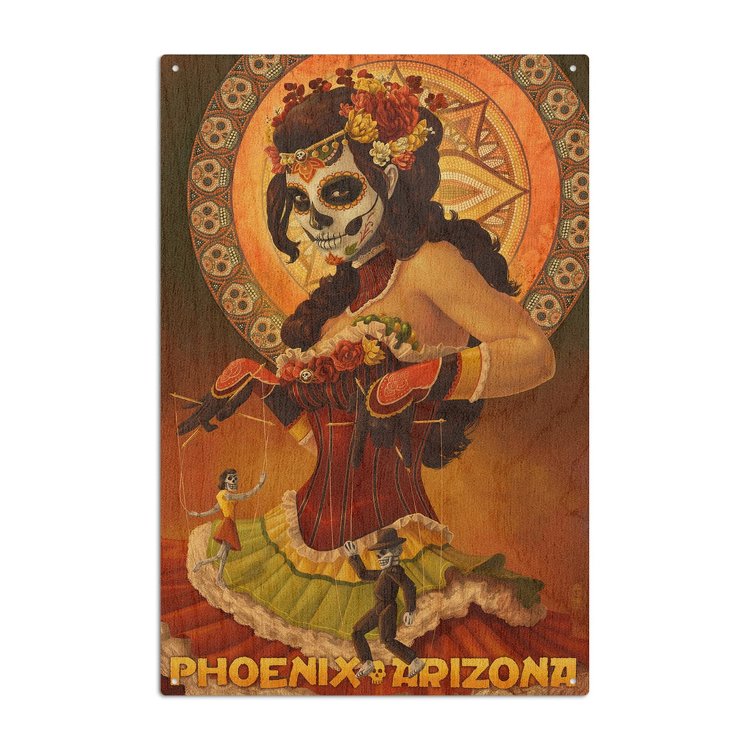 Phoenix, Arizona, Day of the Dead Marionettes, Lantern Press Artwork, Wood Signs and Postcards Wood Lantern Press 6x9 Wood Sign