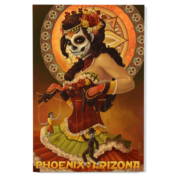 Phoenix, Arizona, Day of the Dead Marionettes, Lantern Press Artwork, Wood Signs and Postcards Wood Lantern Press