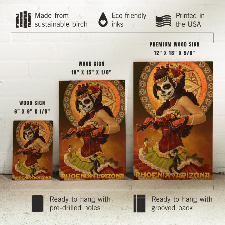 Phoenix, Arizona, Day of the Dead Marionettes, Lantern Press Artwork, Wood Signs and Postcards Wood Lantern Press