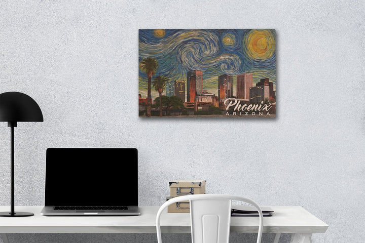 Phoenix, Arizona, Starry Night Series, Lantern Press Artwork, Wood Signs and Postcards Wood Lantern Press 12 x 18 Wood Gallery Print