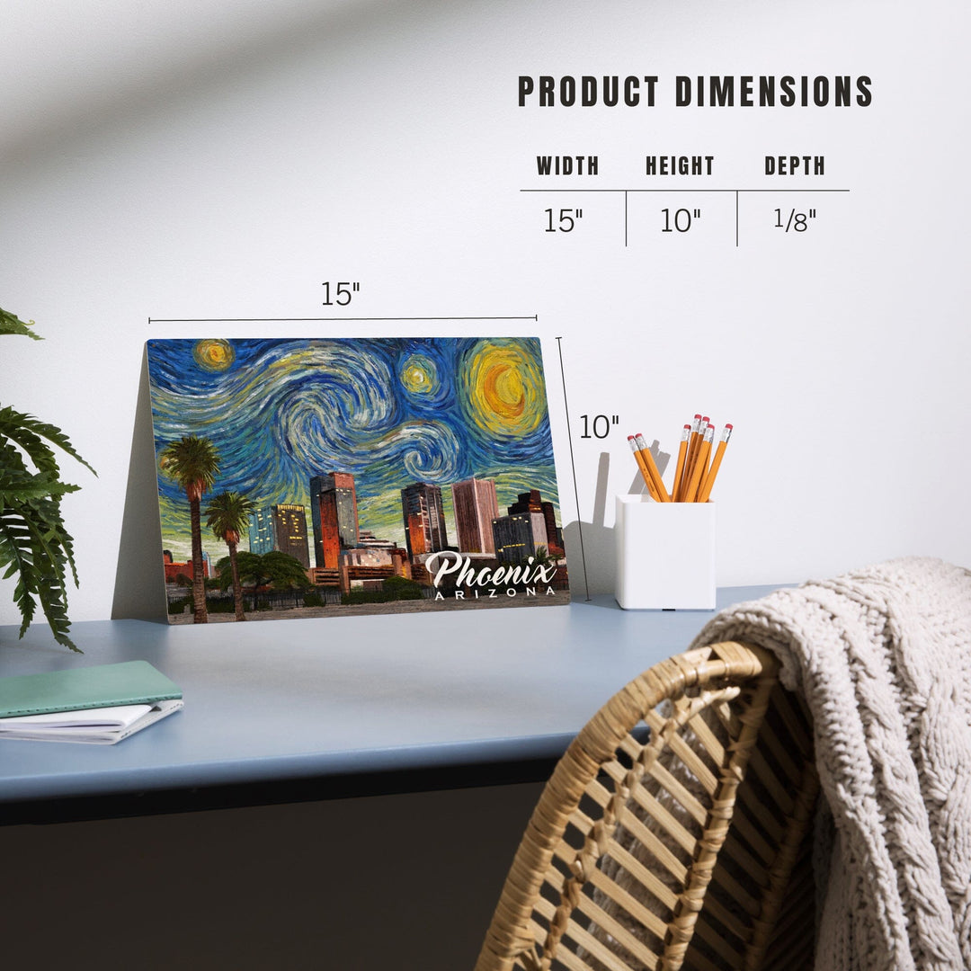Phoenix, Arizona, Starry Night Series, Lantern Press Artwork, Wood Signs and Postcards Wood Lantern Press