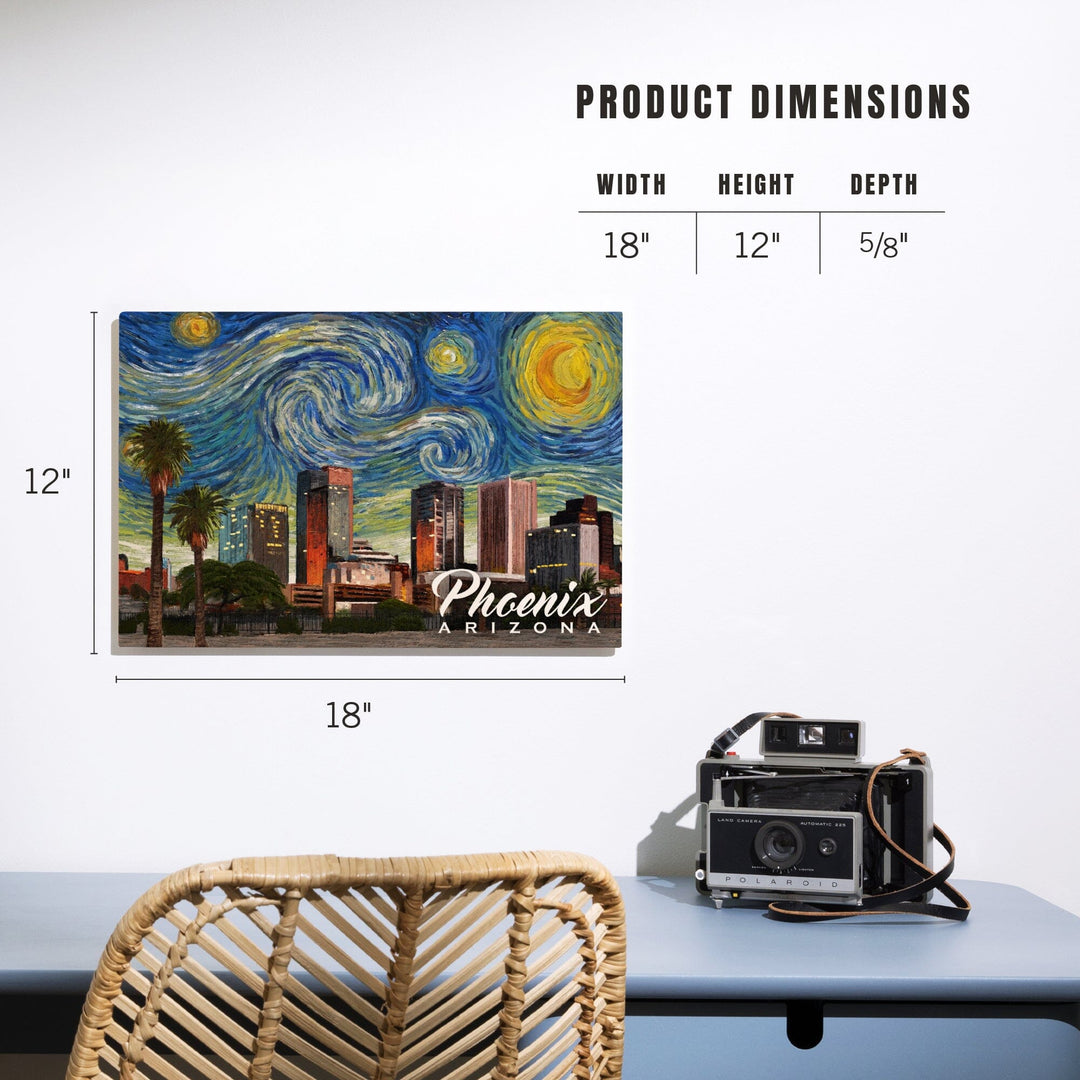 Phoenix, Arizona, Starry Night Series, Lantern Press Artwork, Wood Signs and Postcards Wood Lantern Press