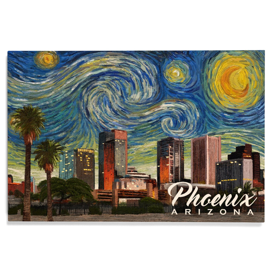 Phoenix, Arizona, Starry Night Series, Lantern Press Artwork, Wood Signs and Postcards Wood Lantern Press