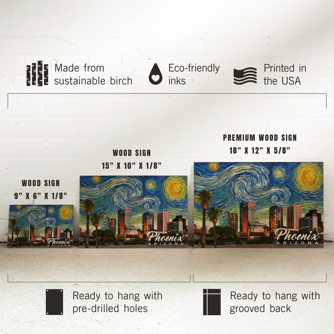 Phoenix, Arizona, Starry Night Series, Lantern Press Artwork, Wood Signs and Postcards Wood Lantern Press
