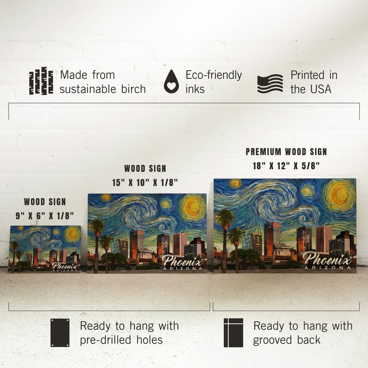 Phoenix, Arizona, Starry Night Series, Lantern Press Artwork, Wood Signs and Postcards Wood Lantern Press