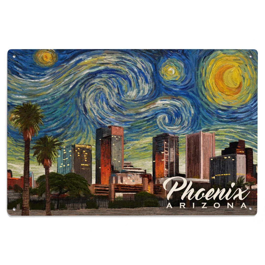 Phoenix, Arizona, Starry Night Series, Lantern Press Artwork, Wood Signs and Postcards Wood Lantern Press