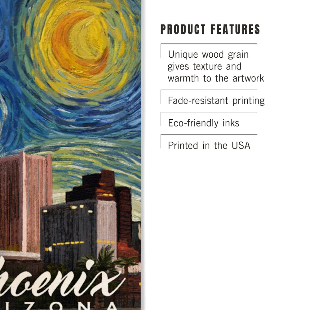 Phoenix, Arizona, Starry Night Series, Lantern Press Artwork, Wood Signs and Postcards Wood Lantern Press