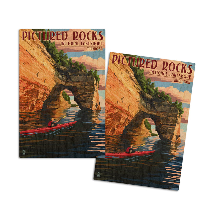 Pictured Rocks National Lakeshore, Michigan, Lantern Press Artwork, Wood Signs and Postcards Wood Lantern Press 4x6 Wood Postcard Set