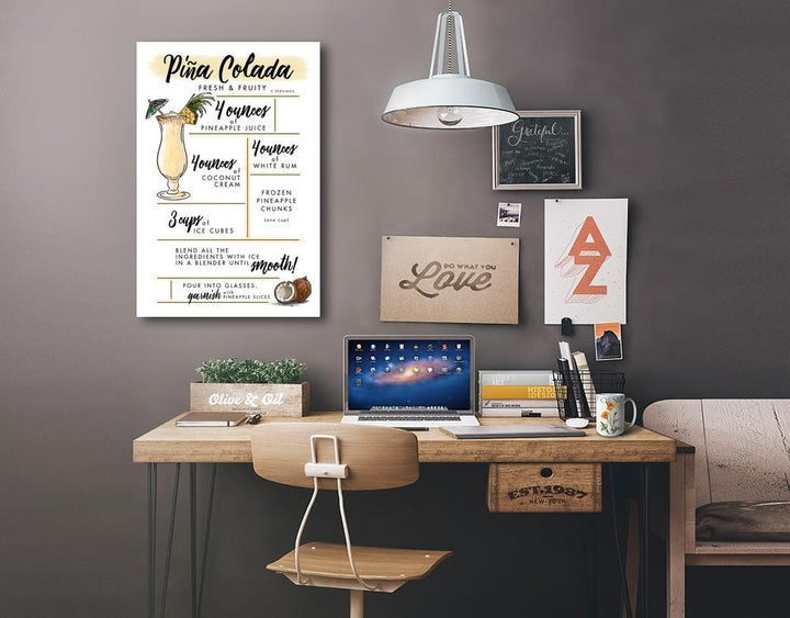 Pina Colada, Cocktail Recipe, Lantern Press Artwork, Stretched Canvas Canvas Lantern Press
