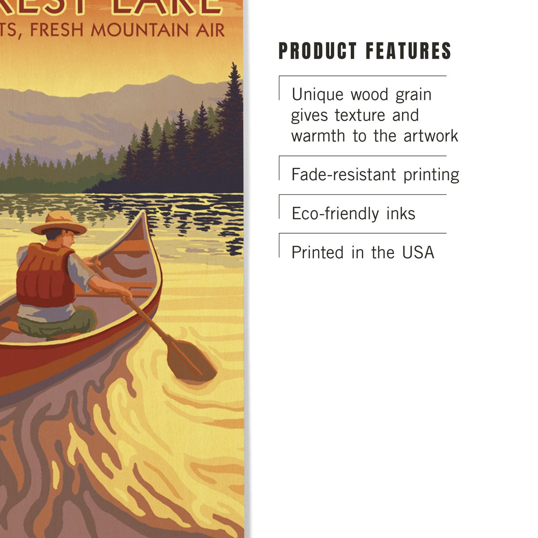 Pinecrest Lake, California, Canoe Scene, Lantern Press Artwork, Wood Signs and Postcards Wood Lantern Press