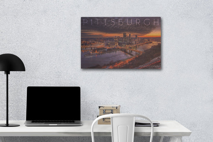 Pittsburgh, Pennsylvania, Winter Sunrise, Lantern Press Photography, Wood Signs and Postcards Wood Lantern Press 12 x 18 Wood Gallery Print