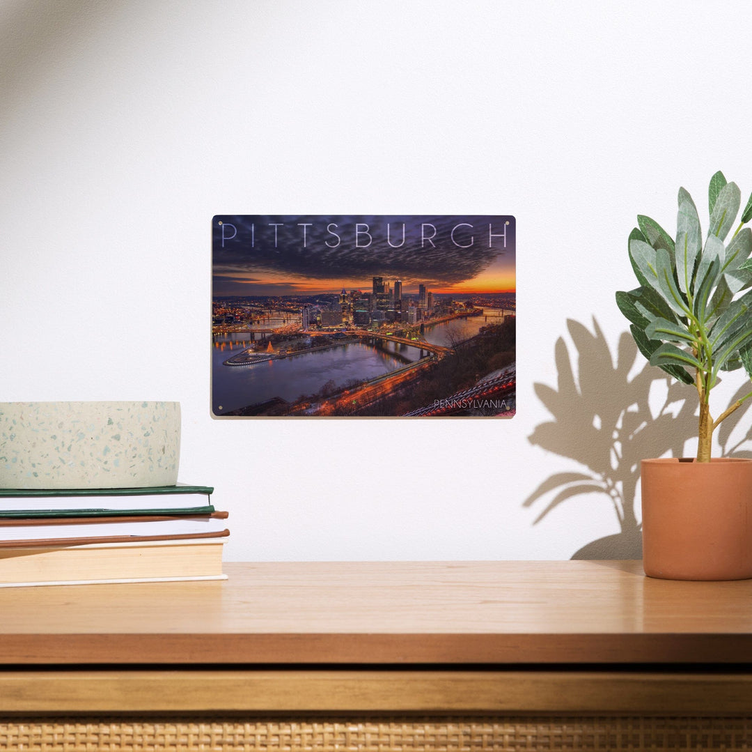 Pittsburgh, Pennsylvania, Winter Sunrise, Lantern Press Photography, Wood Signs and Postcards Wood Lantern Press