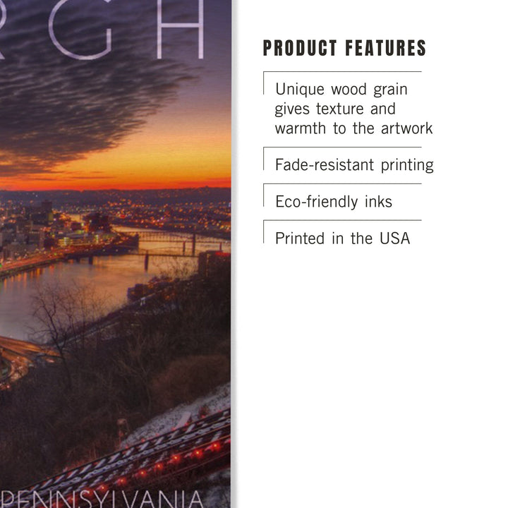Pittsburgh, Pennsylvania, Winter Sunrise, Lantern Press Photography, Wood Signs and Postcards Wood Lantern Press
