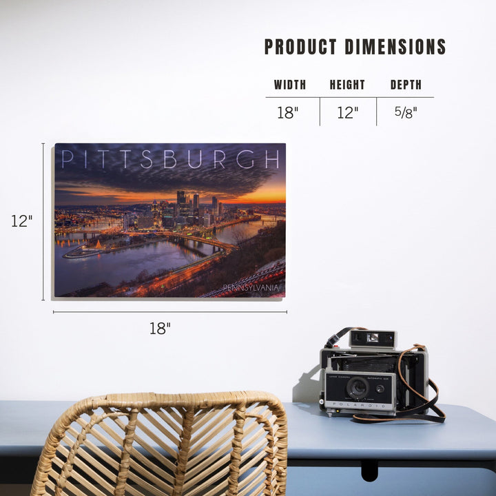 Pittsburgh, Pennsylvania, Winter Sunrise, Lantern Press Photography, Wood Signs and Postcards Wood Lantern Press