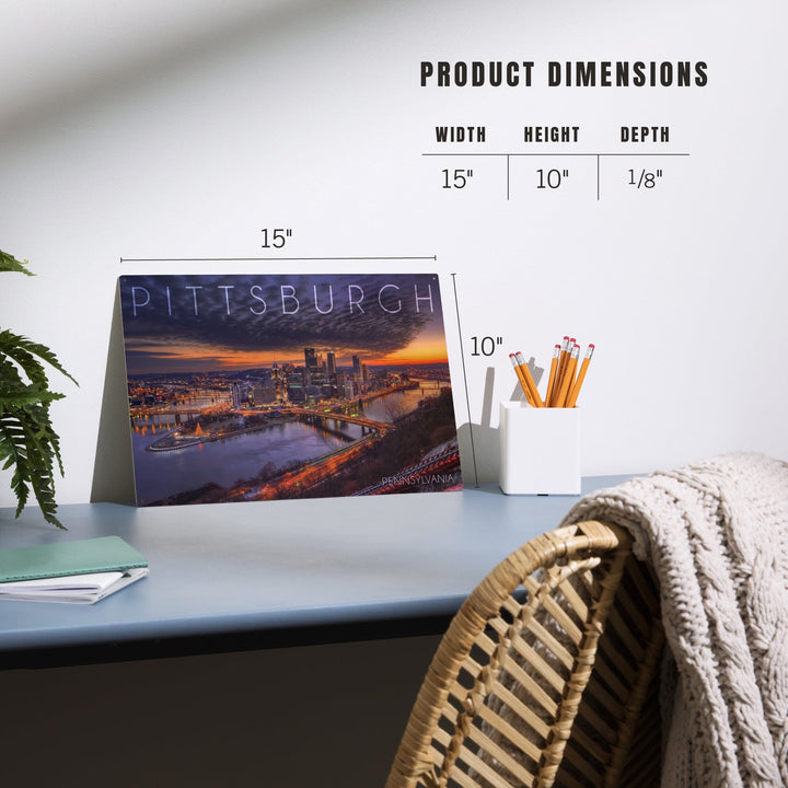 Pittsburgh, Pennsylvania, Winter Sunrise, Lantern Press Photography, Wood Signs and Postcards Wood Lantern Press