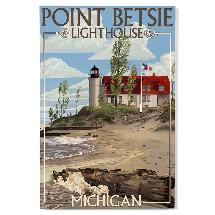 Point Betsie Lighthouse, Michigan, Lantern Press Artwork, Wood Signs and Postcards Wood Lantern Press