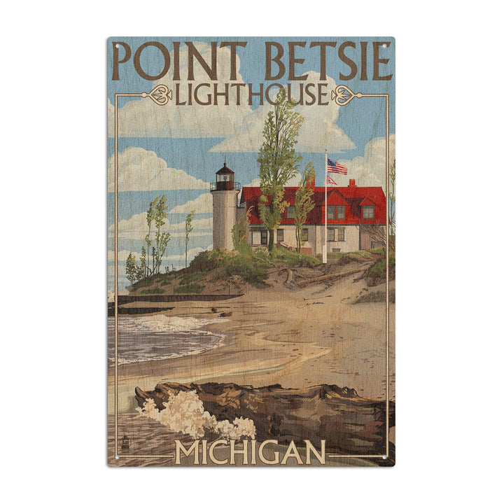 Point Betsie Lighthouse, Michigan, Lantern Press Artwork, Wood Signs and Postcards Wood Lantern Press 6x9 Wood Sign