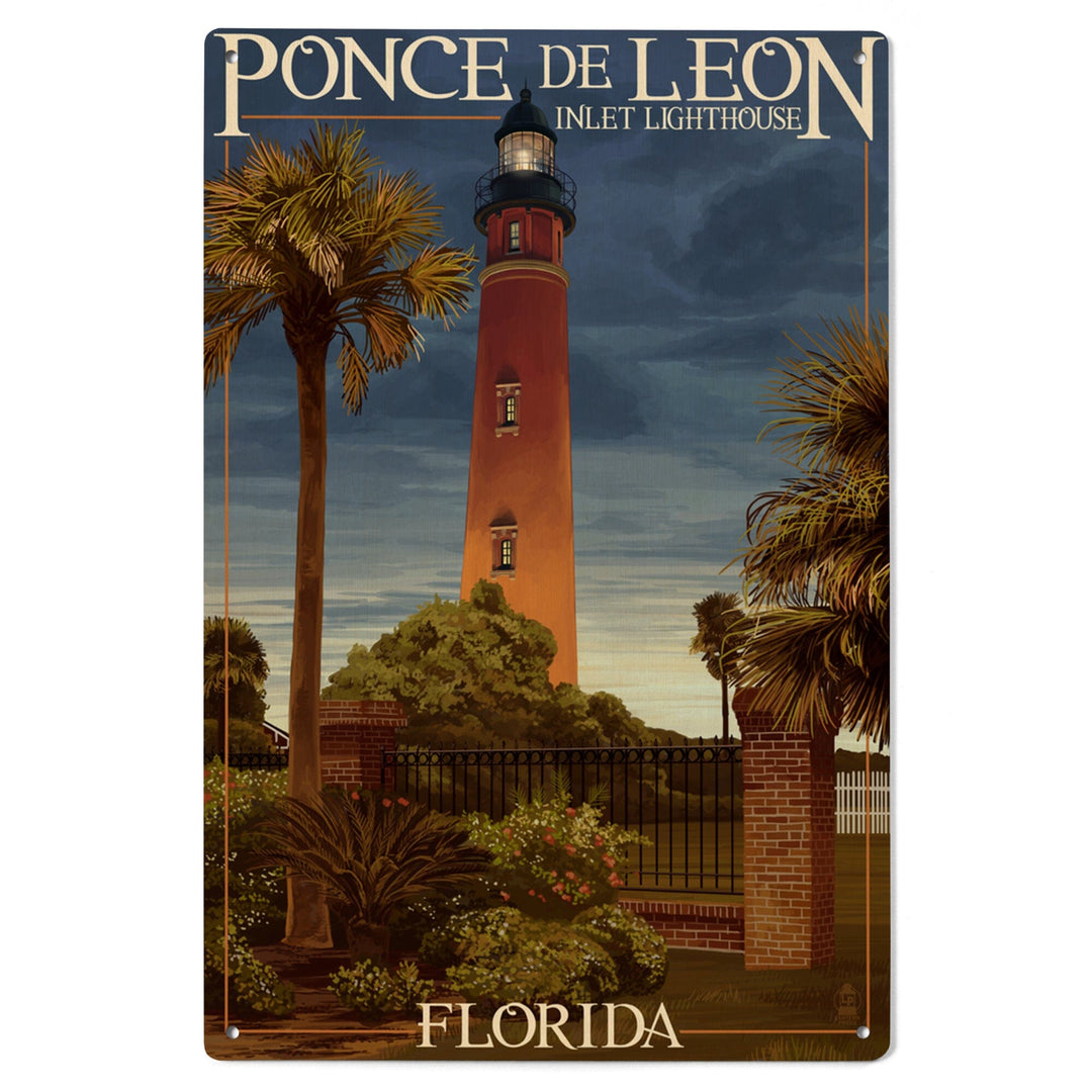 Ponce De Leon Inlet Lighthouse, Florida, Dusk Scene, Lantern Press Artwork, Wood Signs and Postcards Wood Lantern Press