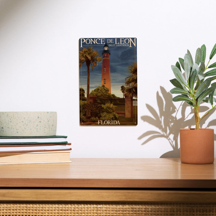 Ponce De Leon Inlet Lighthouse, Florida, Dusk Scene, Lantern Press Artwork, Wood Signs and Postcards Wood Lantern Press