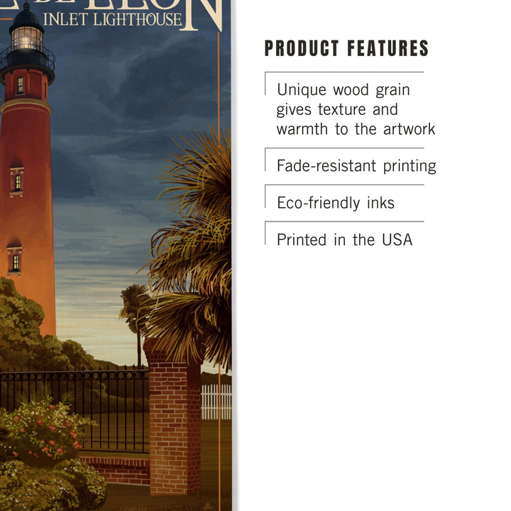 Ponce De Leon Inlet Lighthouse, Florida, Dusk Scene, Lantern Press Artwork, Wood Signs and Postcards Wood Lantern Press