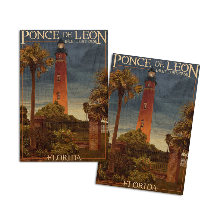 Ponce De Leon Inlet Lighthouse, Florida, Dusk Scene, Lantern Press Artwork, Wood Signs and Postcards Wood Lantern Press 4x6 Wood Postcard Set
