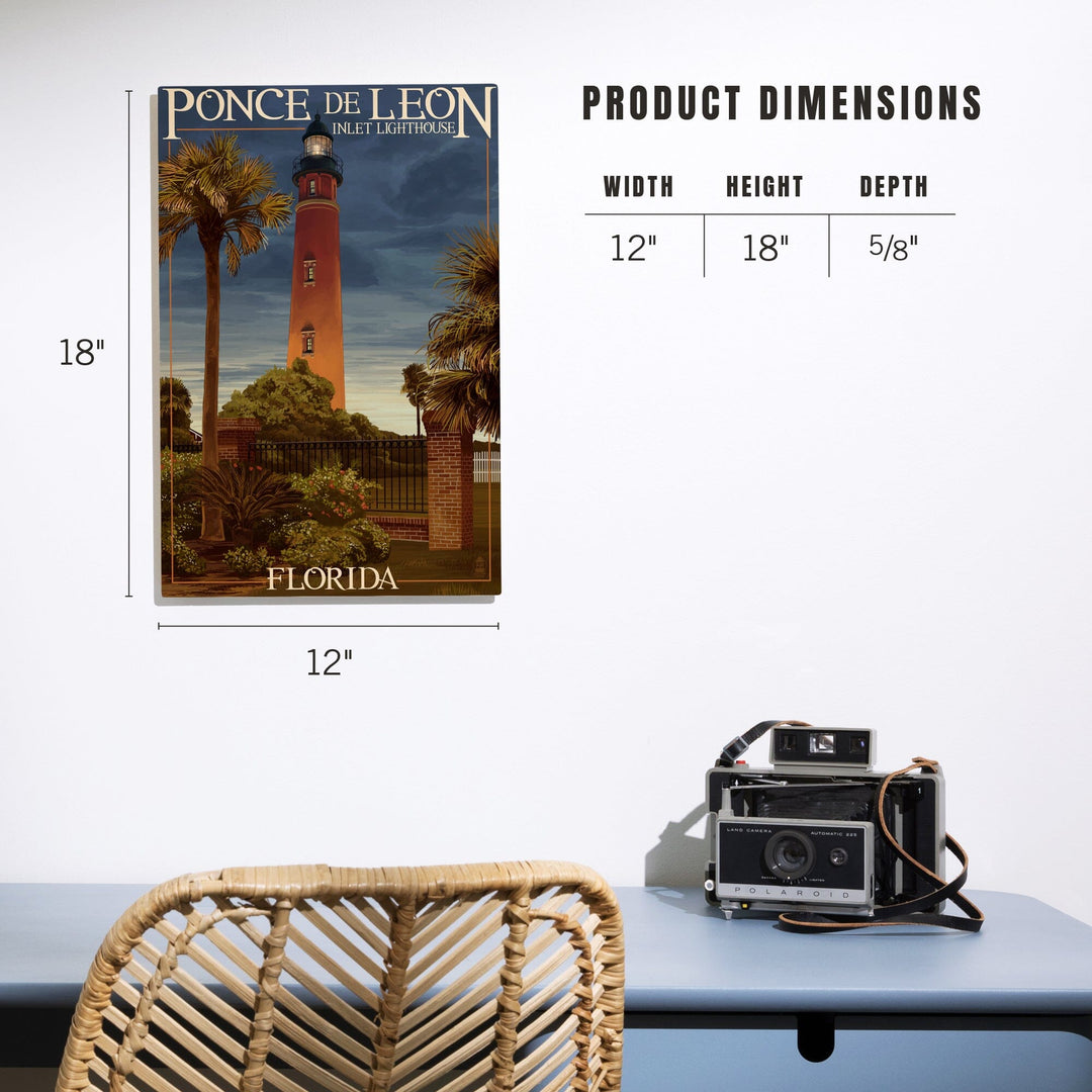 Ponce De Leon Inlet Lighthouse, Florida, Dusk Scene, Lantern Press Artwork, Wood Signs and Postcards Wood Lantern Press