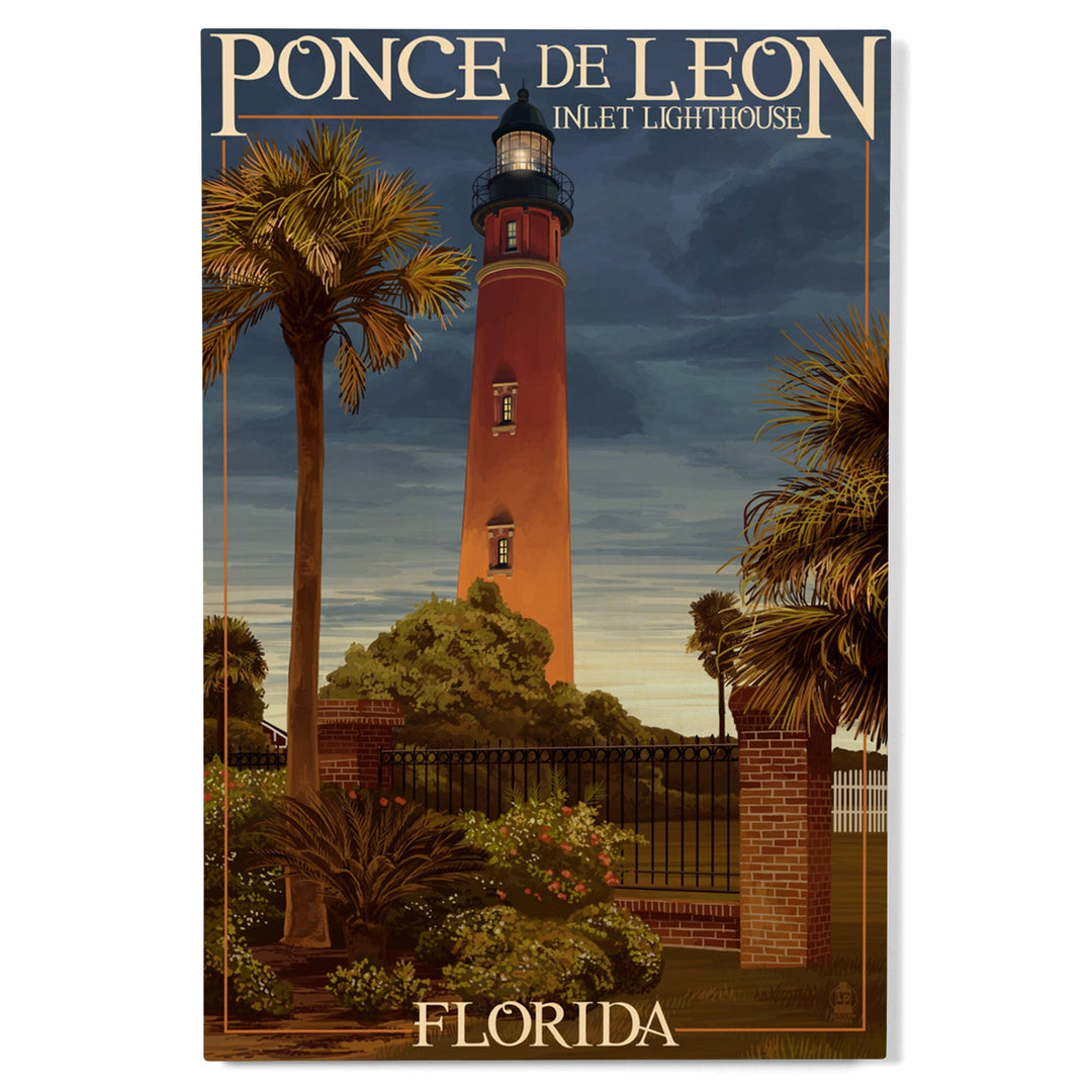 Ponce De Leon Inlet Lighthouse, Florida, Dusk Scene, Lantern Press Artwork, Wood Signs and Postcards Wood Lantern Press