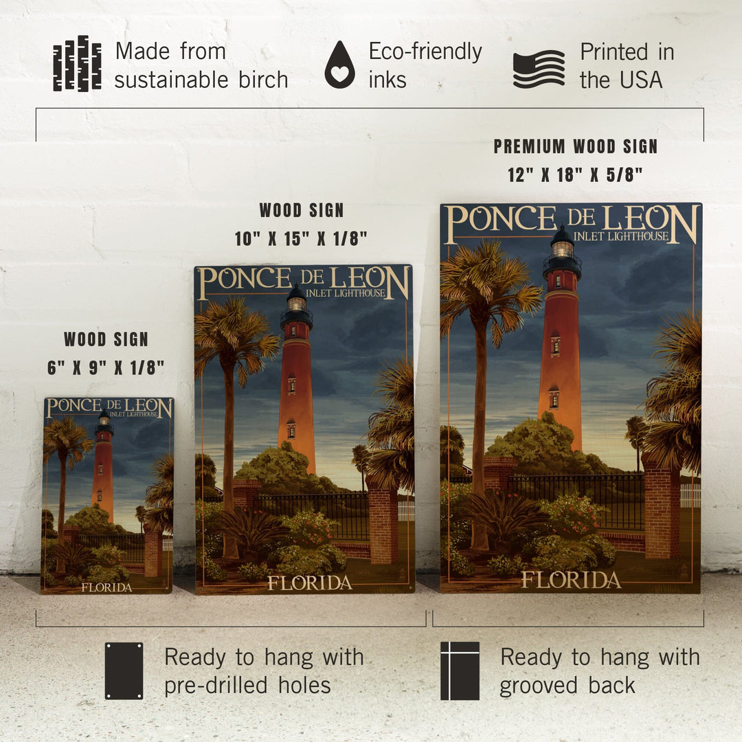 Ponce De Leon Inlet Lighthouse, Florida, Dusk Scene, Lantern Press Artwork, Wood Signs and Postcards Wood Lantern Press