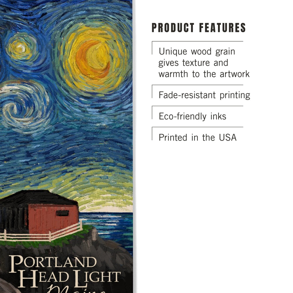 Portland Head Lighthouse, Maine, Starry Night, Lantern Press Artwork, Wood Signs and Postcards Wood Lantern Press