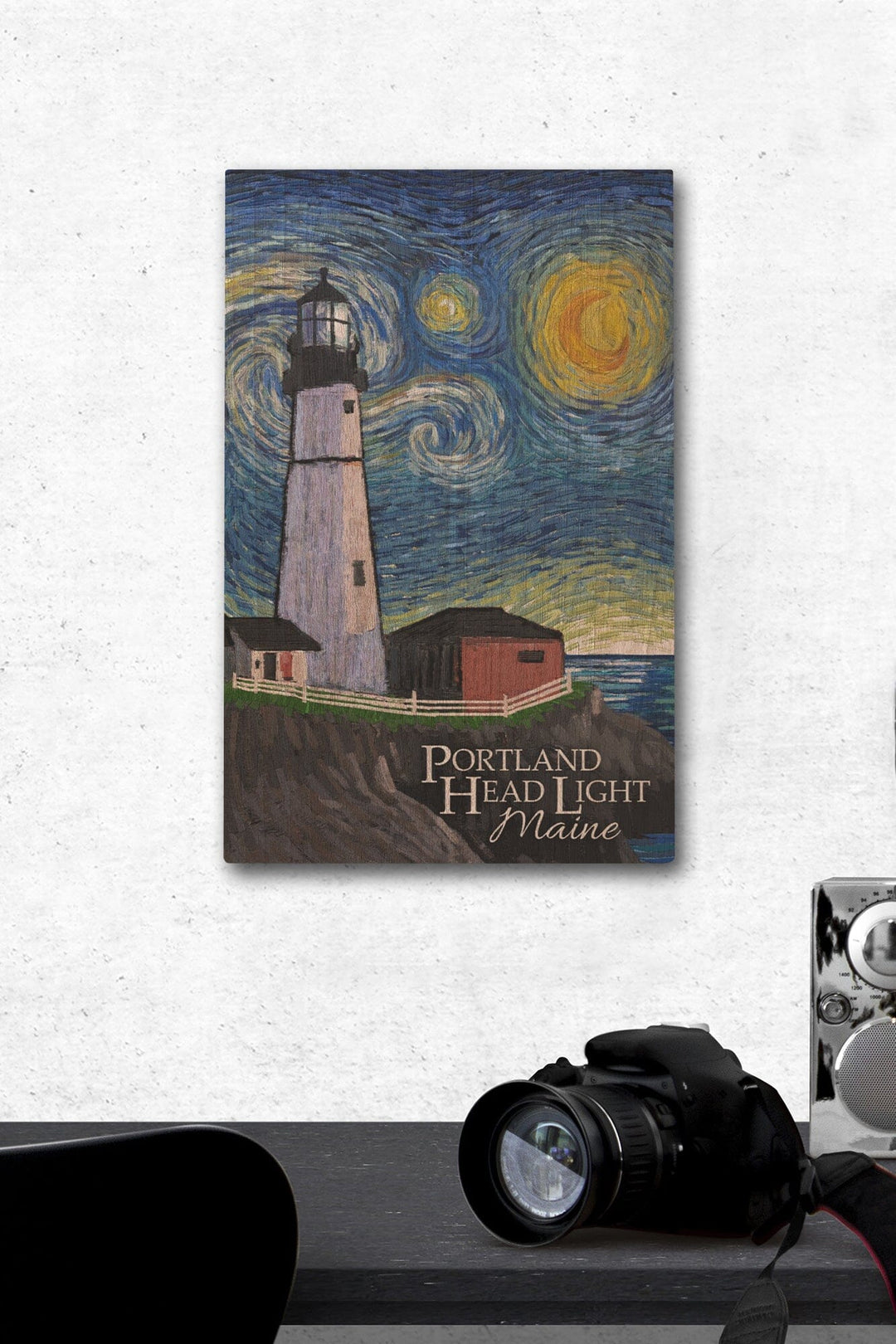 Portland Head Lighthouse, Maine, Starry Night, Lantern Press Artwork, Wood Signs and Postcards Wood Lantern Press 12 x 18 Wood Gallery Print