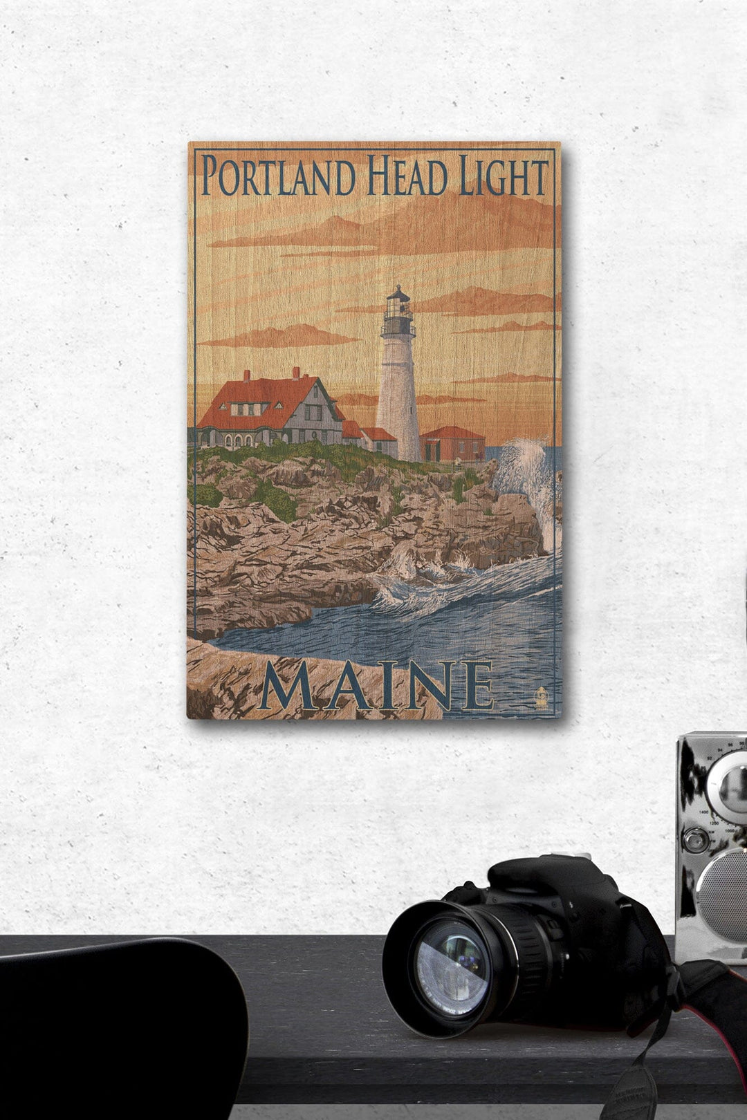 Portland, Maine, Portland Head Light, Lantern Press Artwork, Wood Signs and Postcards Wood Lantern Press 12 x 18 Wood Gallery Print