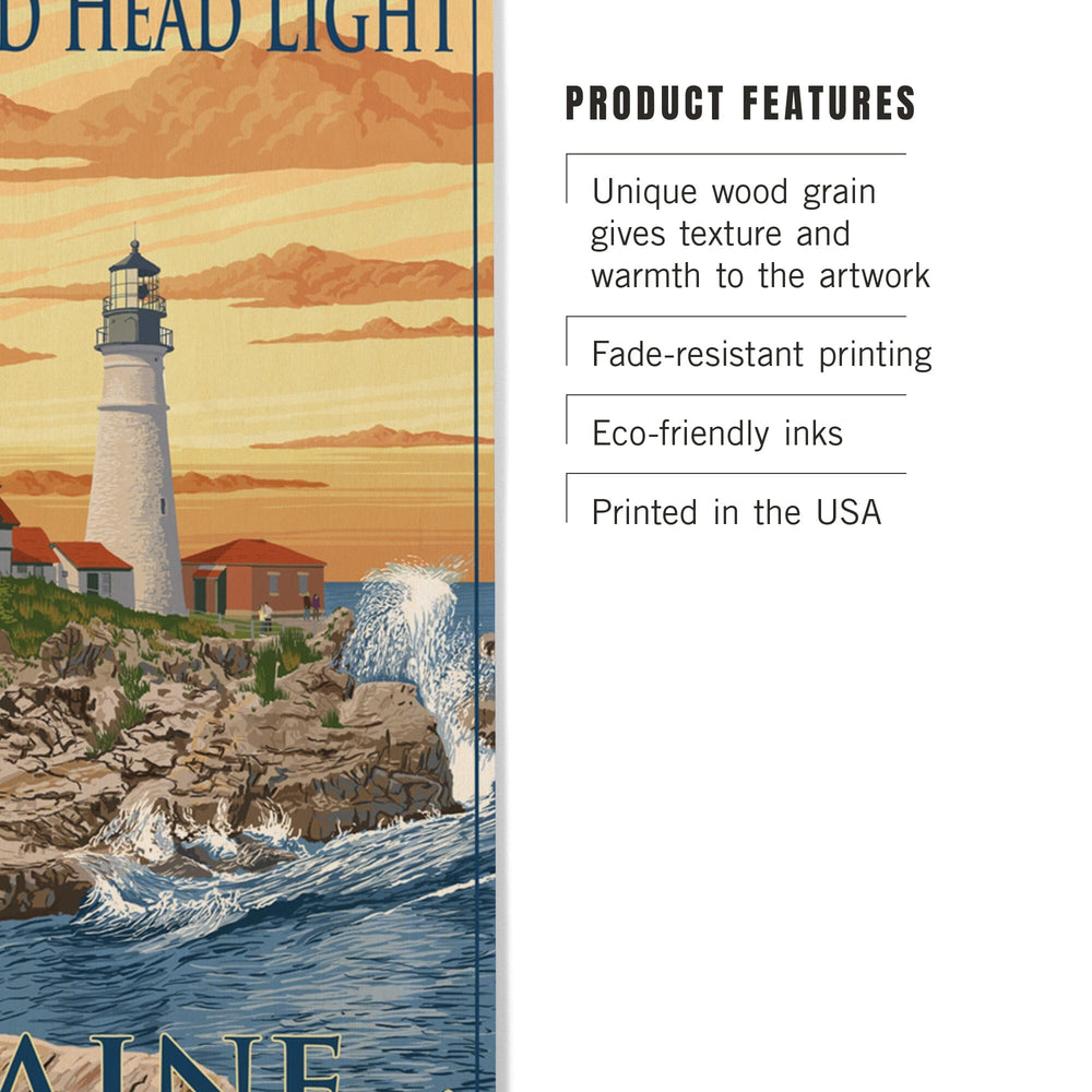 Portland, Maine, Portland Head Light, Lantern Press Artwork, Wood Signs and Postcards Wood Lantern Press