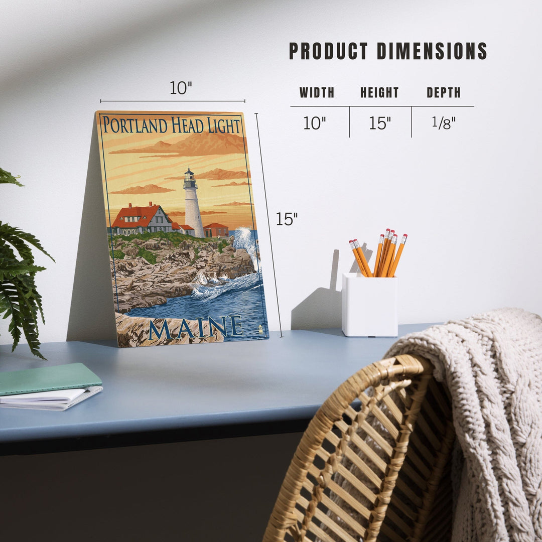 Portland, Maine, Portland Head Light, Lantern Press Artwork, Wood Signs and Postcards Wood Lantern Press
