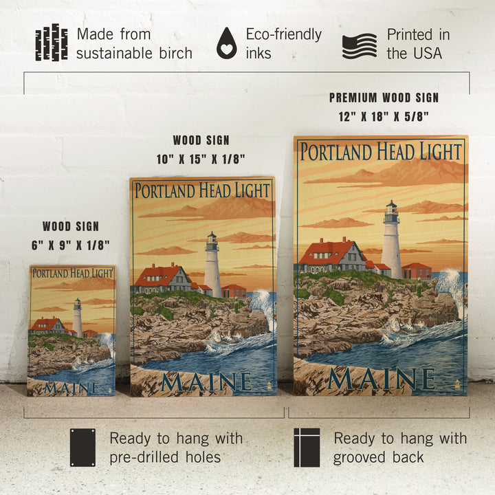 Portland, Maine, Portland Head Light, Lantern Press Artwork, Wood Signs and Postcards Wood Lantern Press