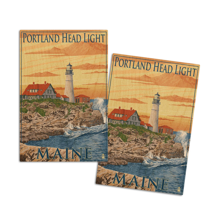Portland, Maine, Portland Head Light, Lantern Press Artwork, Wood Signs and Postcards Wood Lantern Press 4x6 Wood Postcard Set