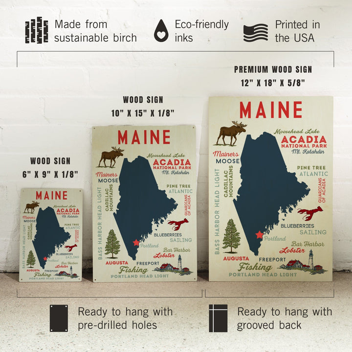 Portland, Maine, Typography & Icons, Lantern Press Artwork, Wood Signs and Postcards Wood Lantern Press