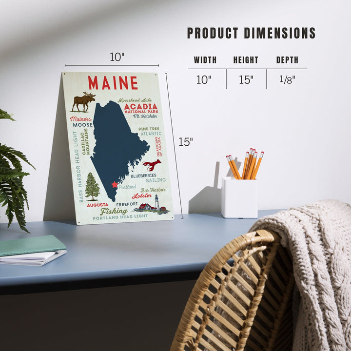 Portland, Maine, Typography & Icons, Lantern Press Artwork, Wood Signs and Postcards Wood Lantern Press