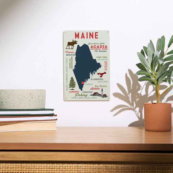 Portland, Maine, Typography & Icons, Lantern Press Artwork, Wood Signs and Postcards Wood Lantern Press