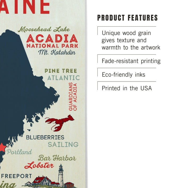 Portland, Maine, Typography & Icons, Lantern Press Artwork, Wood Signs and Postcards Wood Lantern Press