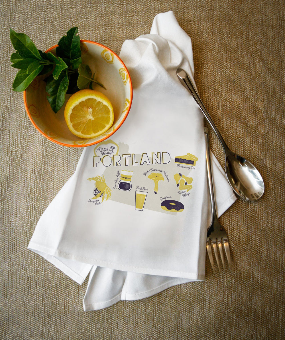 Portland, Oregon, Ate My Way Collection, State Menu, Towels and Aprons Kitchen Lantern Press