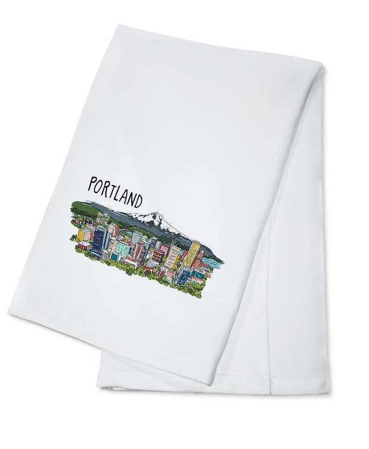 Portland, Oregon, Cityscape, Line Drawing, Lantern Press Artwork, Towels and Aprons Kitchen Lantern Press Cotton Towel