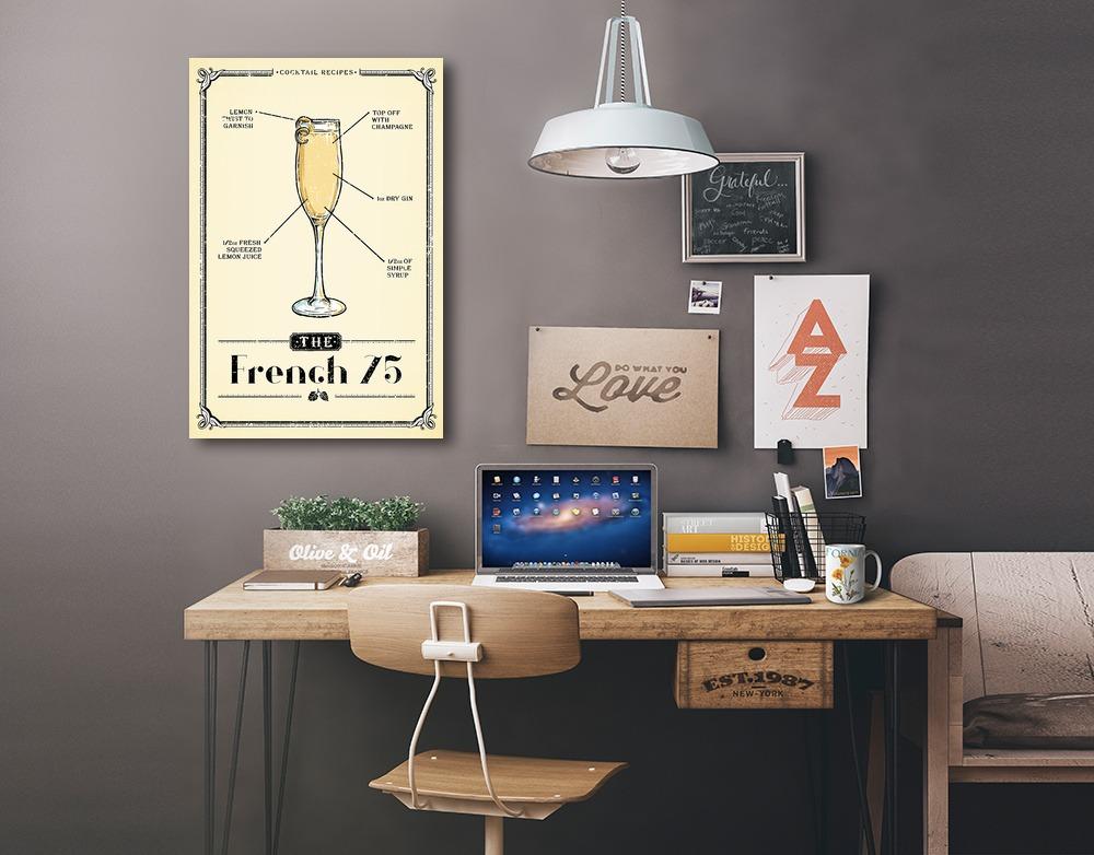 Prohibition, Cocktail Recipe, French 75, Lantern Press Artwork, Stretched Canvas Canvas Lantern Press